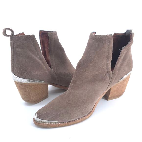 Jeffrey Campbell Shoes - Jeffrey Campbell Cromwell Taupe Western Boho Metal Tip Stacked Block Bootie 8.5